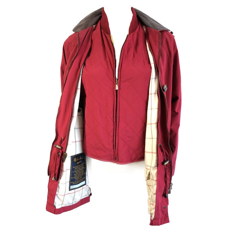 LORO PIANA ITALY Women's red Horsey cashmere lined storm jacket & vest