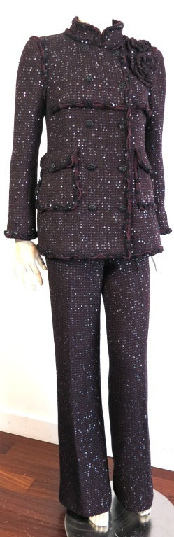 CHANEL PARIS Sparkling black cherry wool pant suit