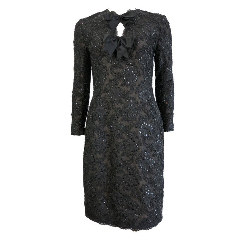 Vintage CAROLINA HERRERA 1980
s Hand-embroidered 
beaded LBD