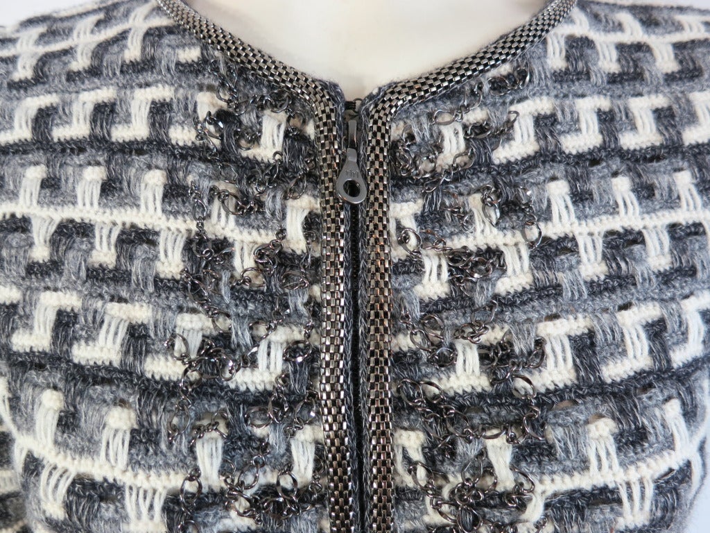OSCAR DE LA RENTA Knit check jacket with metal chain embellishments