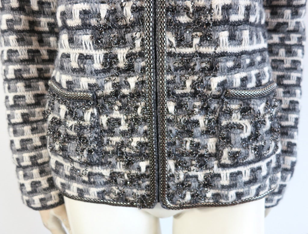 Women's OSCAR DE LA RENTA Knit check jacket with metal chain embellishments