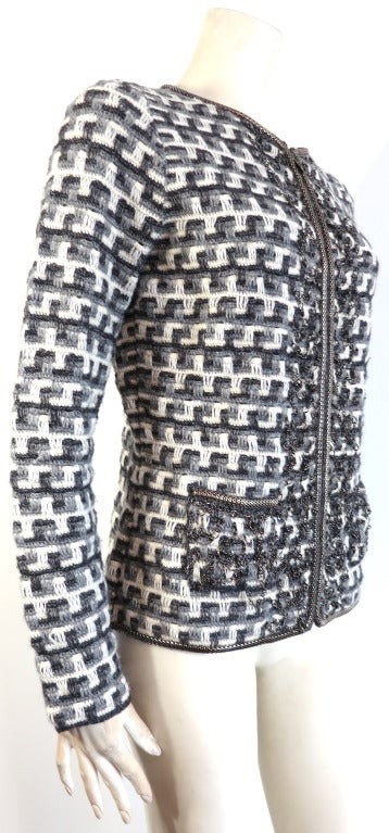 OSCAR DE LA RENTA Knit check jacket with metal chain embellishments 3