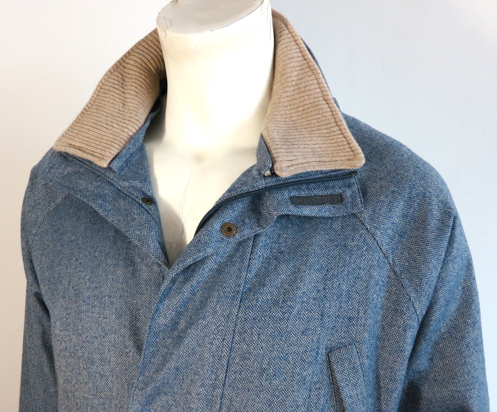 LORO PIANA ITALY Men's 100% Cashmere blue herringbone Icer coat