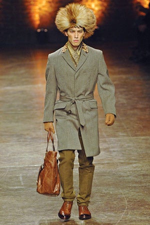 Unworn ALEXANDER McQUEEN Men's Fall 2008 Leopard collar wool top coat