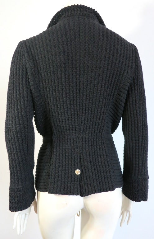 Women's CHANEL Black sweater knit jacket with chain detail waist