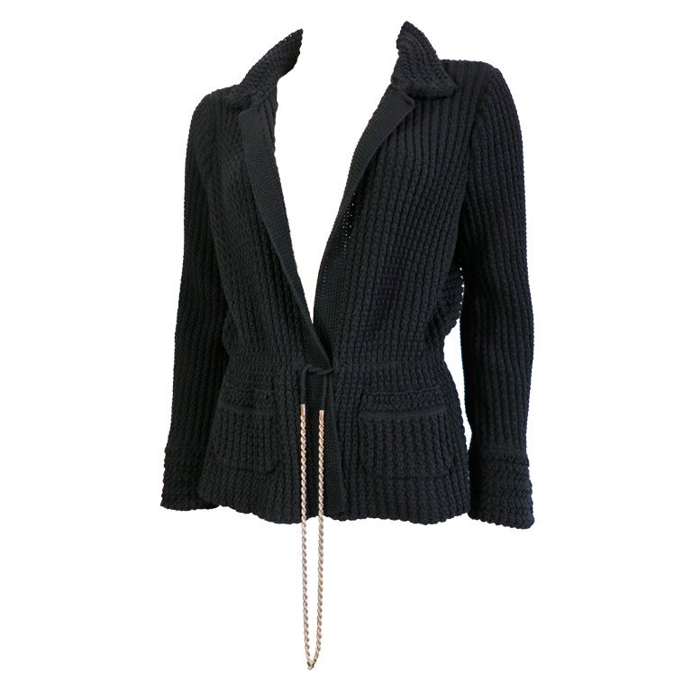 Chanel Suit 2000 Runway Black Wool Silk Vintage Skirt and Jacket Bow CC  Button - Chelsea Vintage Couture