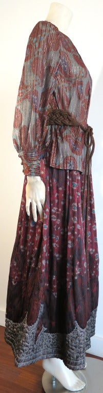 Women's Vintage OSCAR DE LA RENTA bohemian silk paisley top skirt belt For Sale