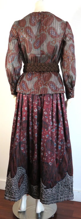 Vintage OSCAR DE LA RENTA bohemian silk paisley top skirt belt For Sale 1