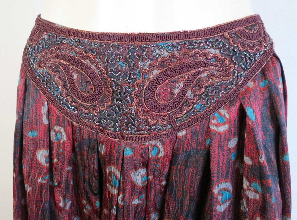 Vintage OSCAR DE LA RENTA bohemian silk paisley top skirt belt For Sale 3