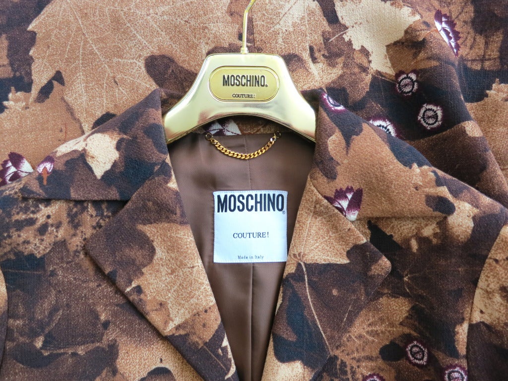 Brown MOSCHINO COUTURE! Autumn foliage photographic print coat