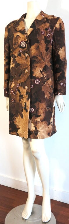 MOSCHINO COUTURE! Autumn foliage photographic print coat In Excellent Condition In Newport Beach, CA