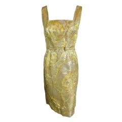 1960's era Citron & platinum metallic brocade paisley dress