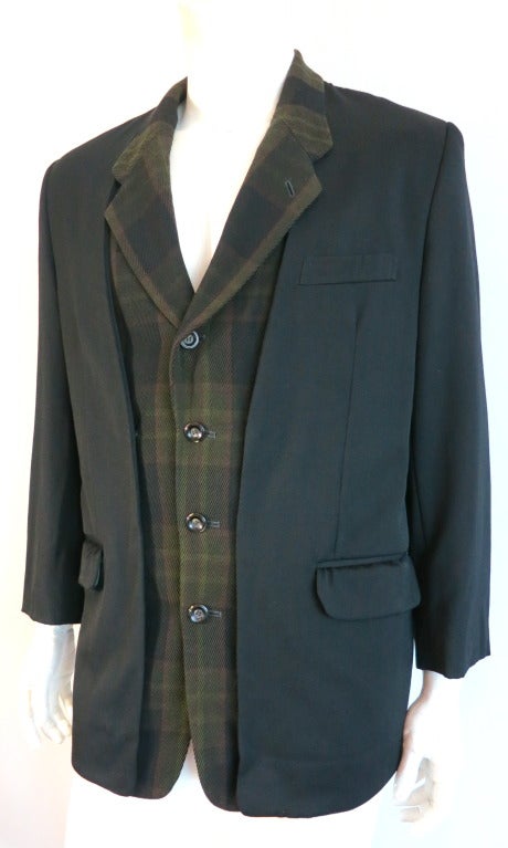 Vintage MATSUDA JAPAN Menswear Double layer plaid & solid blazer jacket In Excellent Condition In Newport Beach, CA
