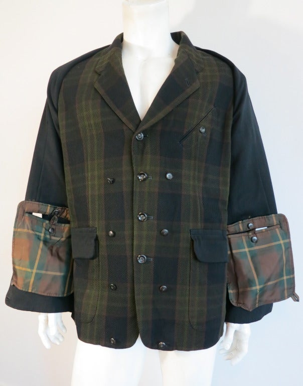 Vintage MATSUDA JAPAN Menswear Double layer plaid & solid blazer jacket 1