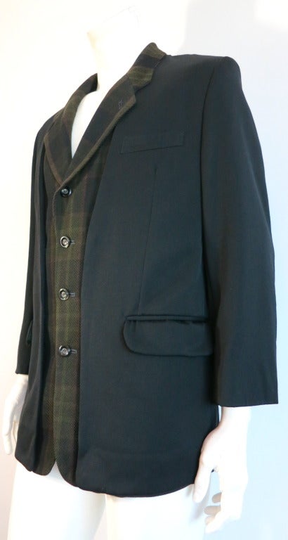 Vintage MATSUDA JAPAN Menswear Double layer plaid & solid blazer jacket 2