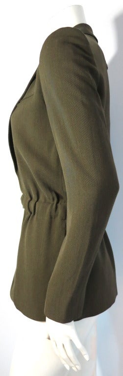 JEAN PAUL GAULTIER Olive jacket with encased leather waist belt In Excellent Condition In Newport Beach, CA
