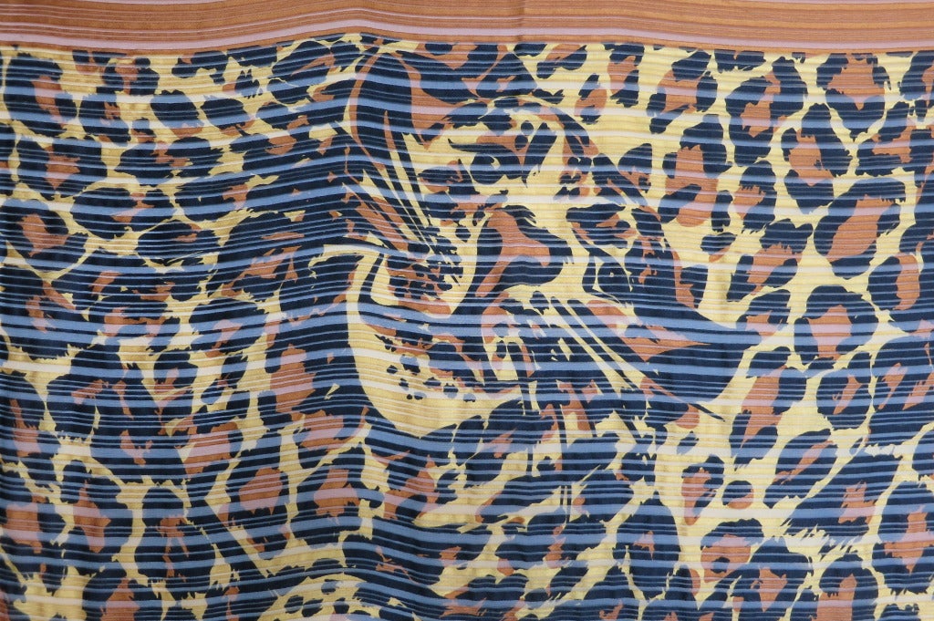 Vintage YVES SAINT LAURENT 100% silk leopard face scarf 41