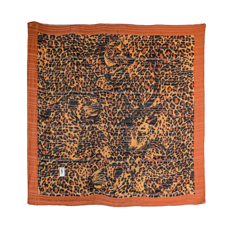 Vintage YVES SAINT LAURENT 100% silk leopard face scarf 41"