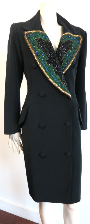 Women's Vintage FABRICE 1980's beaded lapel coat dress