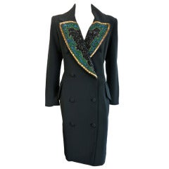 Vintage FABRICE 1980's beaded lapel coat dress
