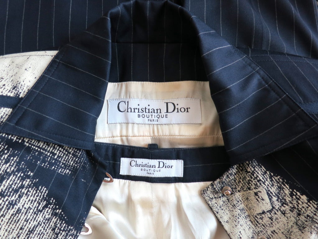 JOHN GALLIANO for CHRISTIAN DIOR articulated pinstripe suit with overprint For Sale 4