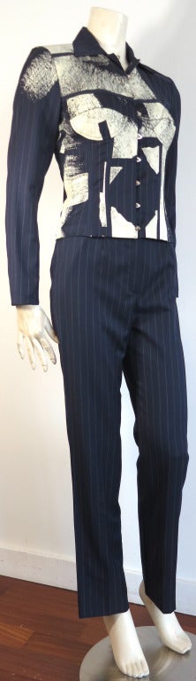 Black JOHN GALLIANO for CHRISTIAN DIOR articulated pinstripe suit with overprint For Sale