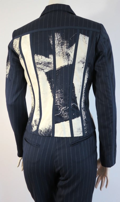 Women's JOHN GALLIANO for CHRISTIAN DIOR articulated pinstripe suit with overprint For Sale
