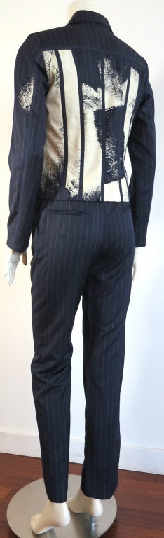 JOHN GALLIANO for CHRISTIAN DIOR articulated pinstripe suit with overprint For Sale 1