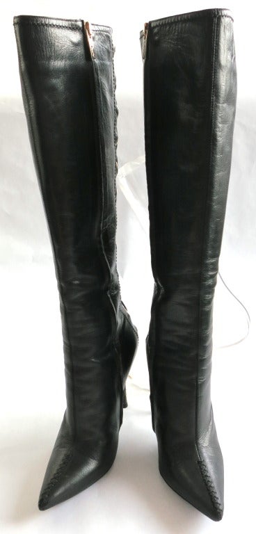 TOM FORD for YVES SAINT LAURENT Black leather knee high boots In Good Condition In Newport Beach, CA