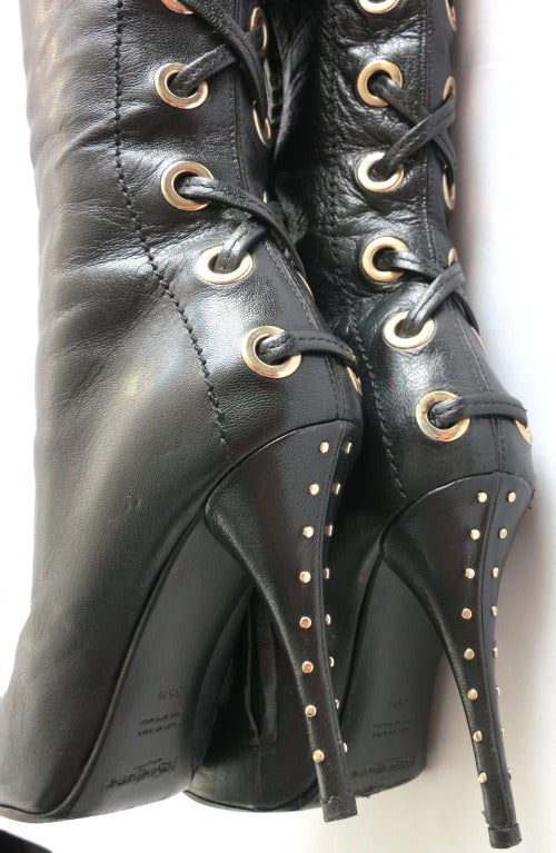 Women's TOM FORD for YVES SAINT LAURENT Black leather knee high boots