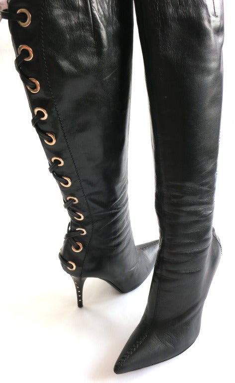 TOM FORD for YVES SAINT LAURENT Black leather knee high boots 1