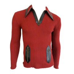 Vintage G. GUCCI ITALY 1970 Men's red wool zip neck sweater