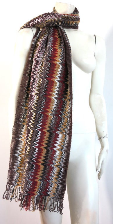 MISSONI ITALY Chenille zig-zag multi-color large scarf wrap In Excellent Condition In Newport Beach, CA