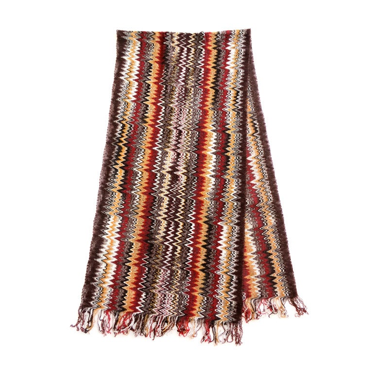 MISSONI ITALY Chenille zig-zag multi-color large scarf wrap