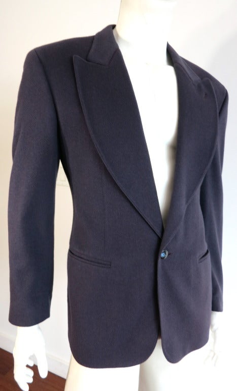 Black Vintage CLAUDE MONTANA PARIS Men's aubergine cashmere peak lapel blazer jacket