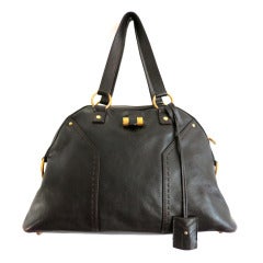 YSL YVES SAINT LAURENT Dark brown leather muse handbag purse