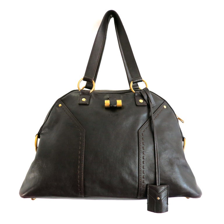 yves saint laurent blue - YSL YVES SAINT LAURENT Dark brown leather muse handbag purse at ...