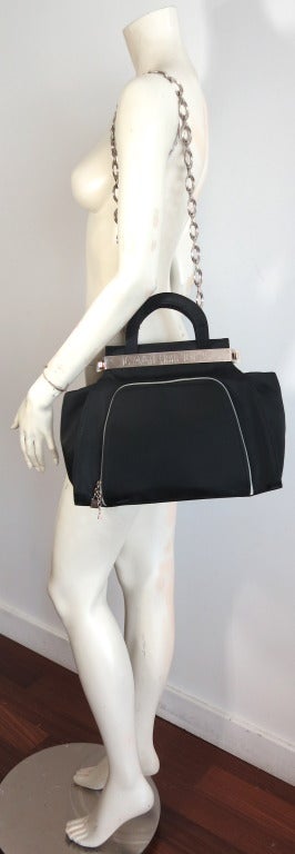 Vintage KARL LAGERFELD black & silver purse handbag In Good Condition In Newport Beach, CA