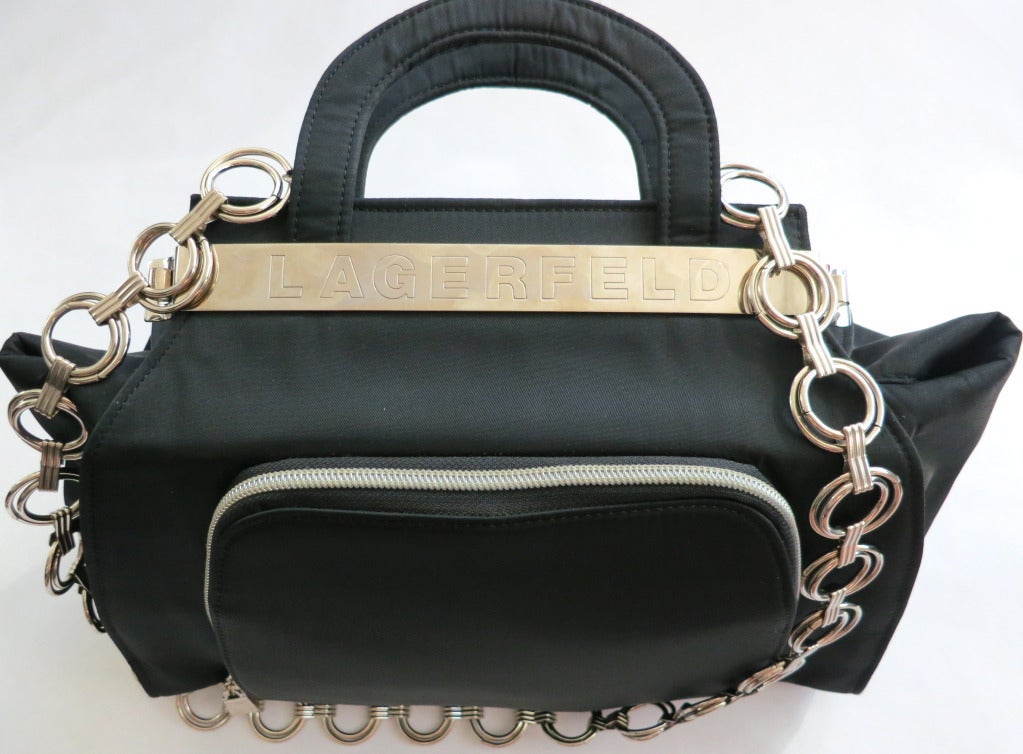 Women's Vintage KARL LAGERFELD black & silver purse handbag