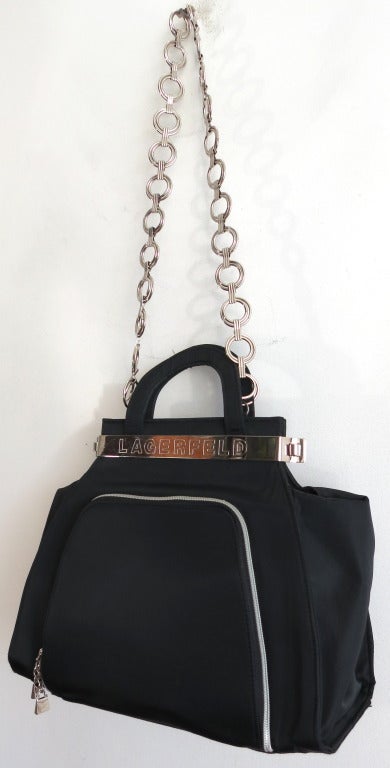 Vintage KARL LAGERFELD black & silver purse handbag 4
