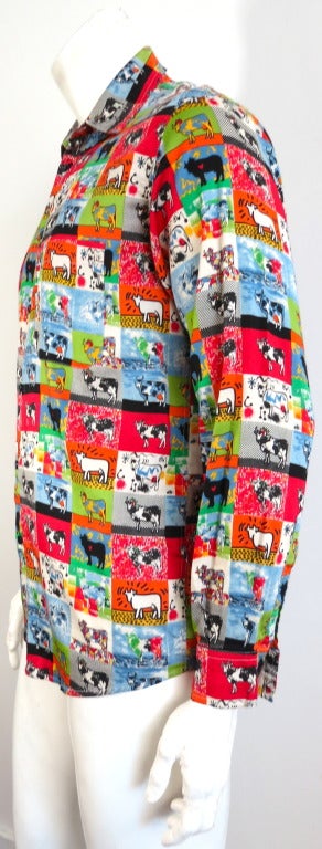 Vintage MOSCHINO 1980's multi-artist colorful cow shirt In Excellent Condition In Newport Beach, CA