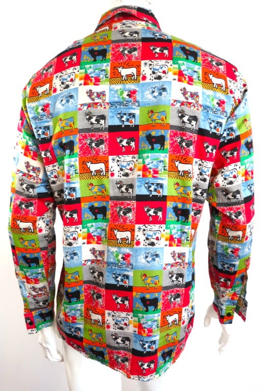 Men's Vintage MOSCHINO 1980's multi-artist colorful cow shirt
