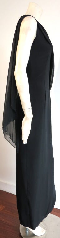 Vintage CHRISTIAN DIOR CD Robes Du Soir black cascade dress In Excellent Condition In Newport Beach, CA