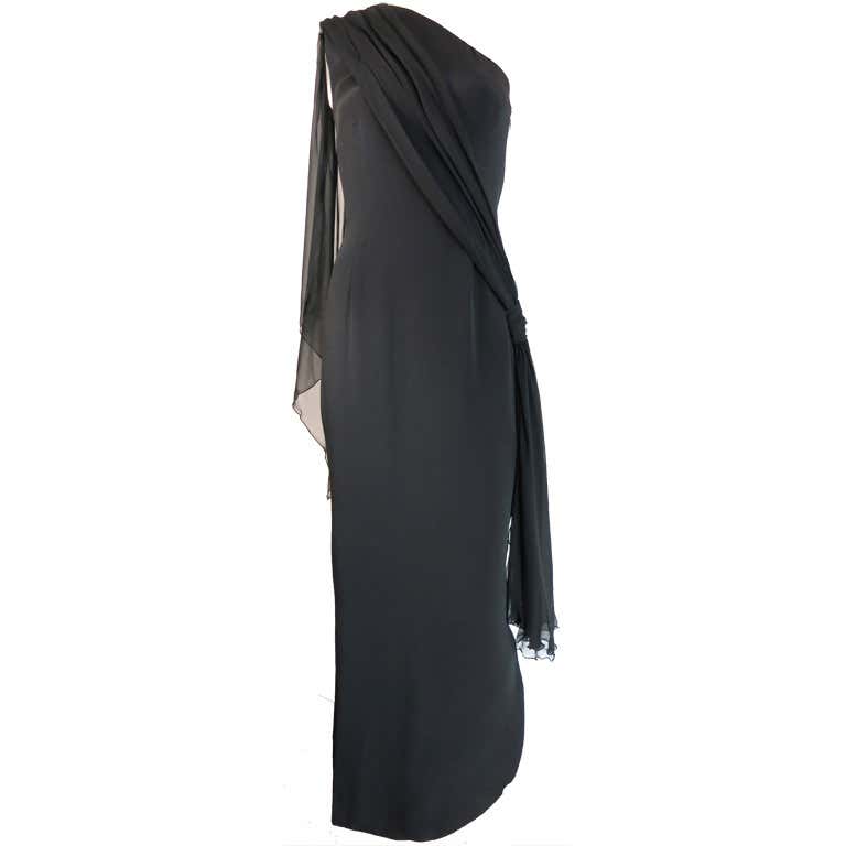 Vintage CHRISTIAN DIOR CD Robes Du Soir black cascade dress at 1stDibs ...