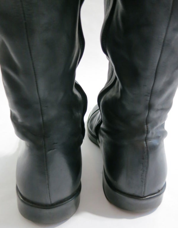 CHANEL PARIS 1990's Black leather motorcycle boots shoes 6