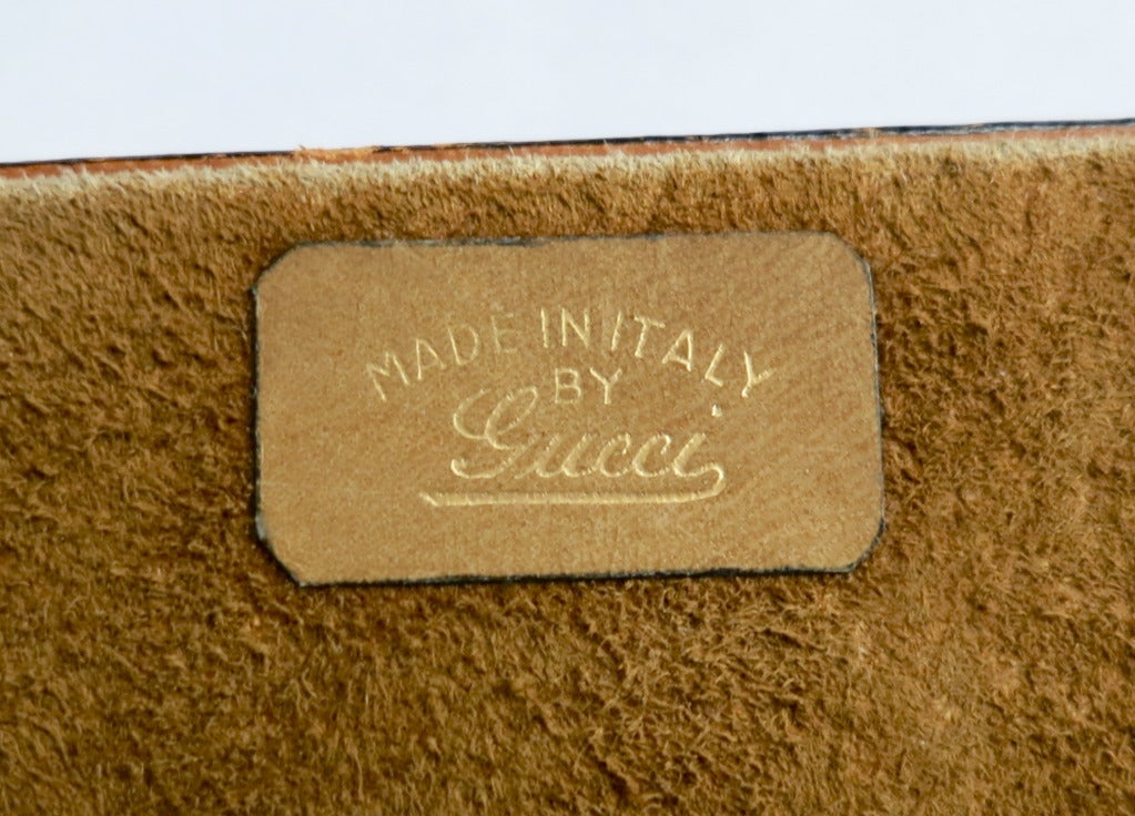 Vintage GUCCI ITALY Saddle leather & polished brass desk blotter 2