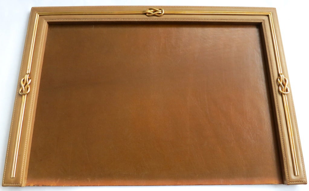 Vintage GUCCI ITALY Saddle leather & polished brass desk blotter 3
