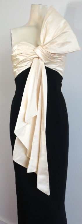 Women's Vintage CHRISTIAN DIOR Marc Bohan ivory satin and black crepe evening dress