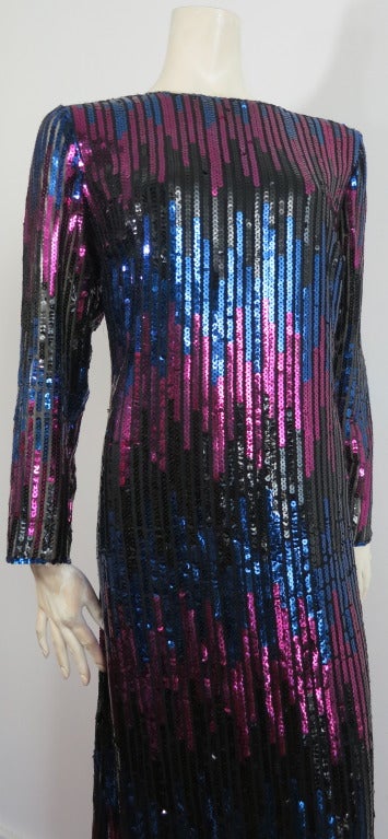 Black Vintage BONWIT TELLER 1970's Tonic sequin column dress For Sale