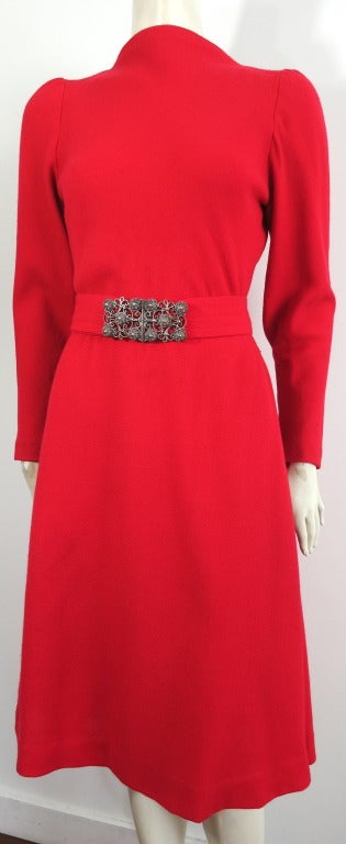 Vintage PAULINE TRIGÉRE 1960's Rouge wool dress & belt trigere